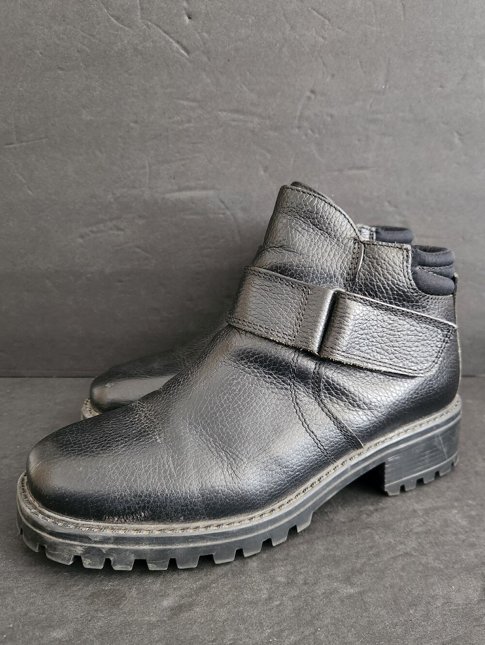 LL Bean Women's Black Leather Combat Boots 10M Zip Chunky Heel Biker Strap